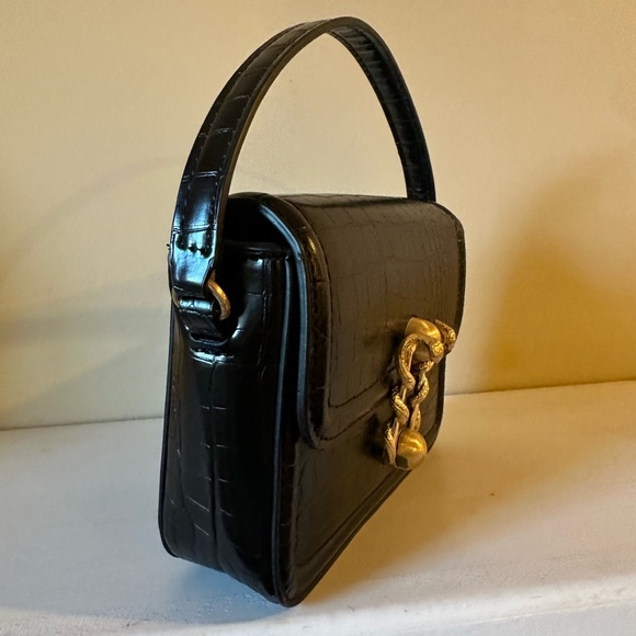 Zara Black & Gold “Croc Print” Mini Bag w/ Gold Snake Clasp - Picture 3 of 12